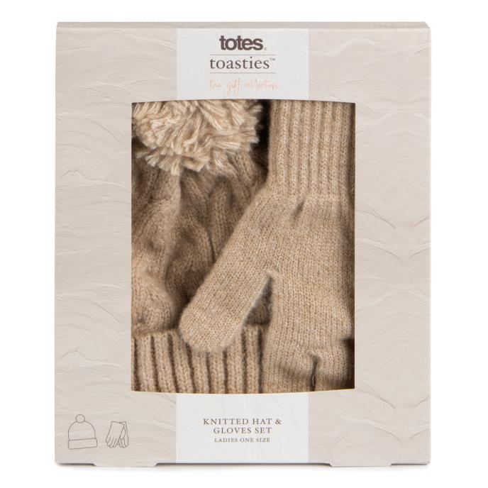 totes toasties Ladies Knitted Hat & Glove Gift Set Oat Extra Image 2